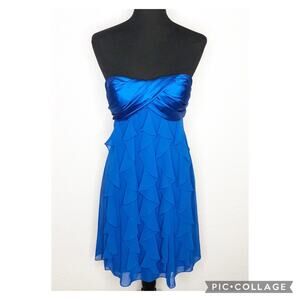Cache bright blue ruffle tiered strapless dress size 6
